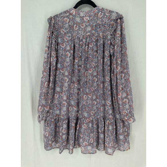 Dress Forum Dress Womens Medium Gray Floral Mini Tiered Boho Cottage Bohemian - Picture 3 of 8